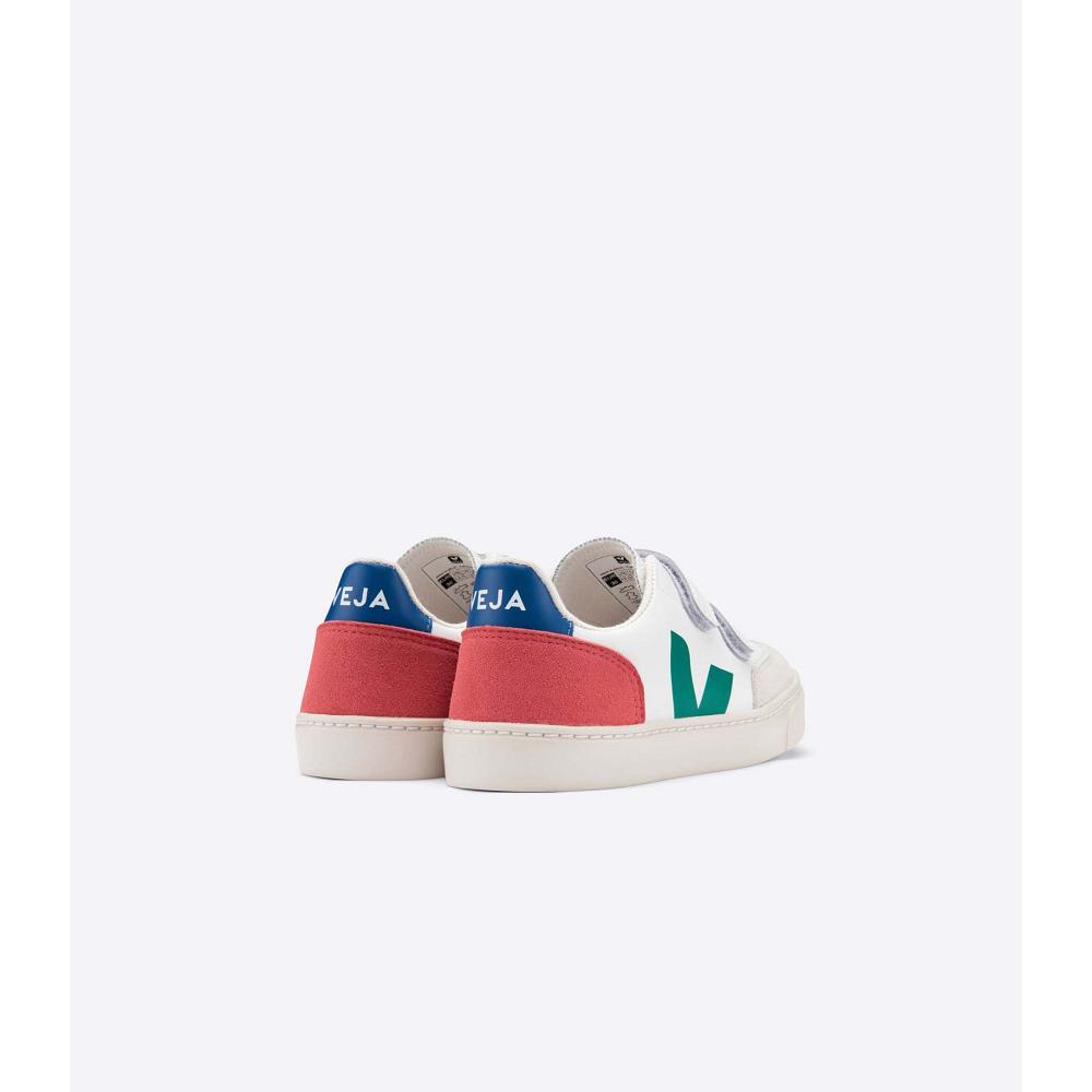 Kids' Veja V-12 LEATHER Sneakers White/Red | SG 883FDN